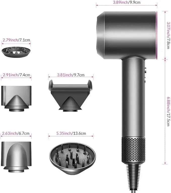 Secador Iónico Profesional 1600W, Motor Digital V9 de Alta Velocidad 110000RPM, Tecnología Air Multiplier, Control Inteligente de Temperatura, Secador de Pelo Silencioso para Uso Profesional y Hogar