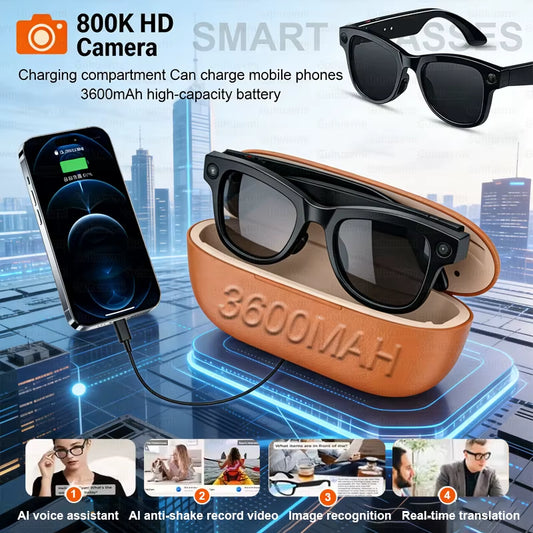 Gafas inteligentes Nexorretail M02 Ultra AI con cámara Sony 8MP y estuche de 3600mAh, diseño moderno y elegante