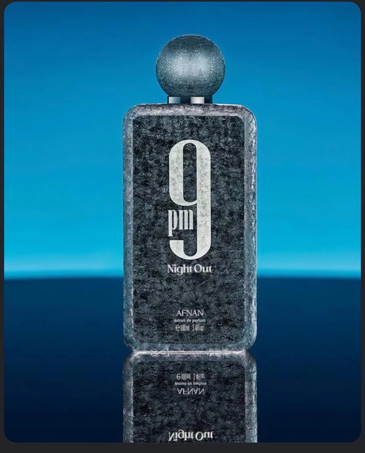 Frasco de perfume Afnan 9 PM Night Out unisex de 100 ml con diseño elegante y lujoso, extracto de perfume de alta calidad.