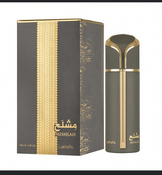 Perfume Lattafa Mishlah 100ml, Eau de Parfum árabe de lujo, frasco elegante y original en la imagen.