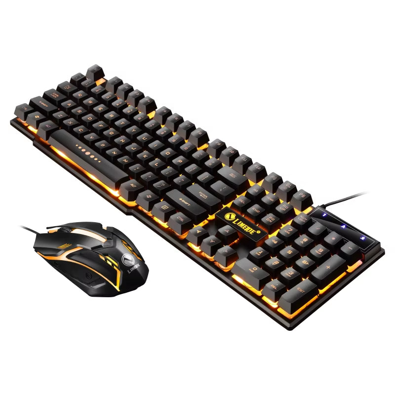 Juego de ratón y teclado para juegos por cable USB, PC, arcoíris, colorido, retroiluminado con LED, Kit de combinación de teclado y ratón para juegos, hogar y oficina