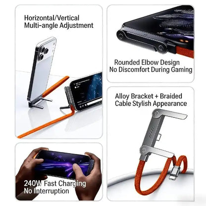 Cable de Carga Rápida Tipo C a Tipo C de 240W, con Soporte Plegable para Teléfono, para iPhone 17/16/15 y Cargador Samsung
