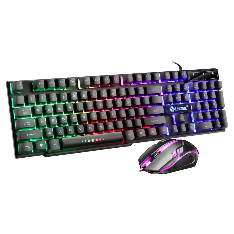 Juego de ratón y teclado para juegos por cable USB, PC, arcoíris, colorido, retroiluminado con LED, Kit de combinación de teclado y ratón para juegos, hogar y oficina