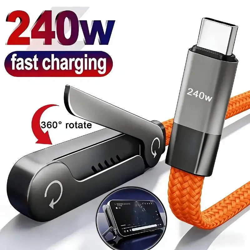 Cable de Carga Rápida Tipo C a Tipo C de 240W, con Soporte Plegable para Teléfono, para iPhone 17/16/15 y Cargador Samsung