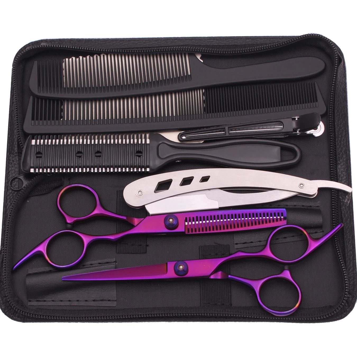 Tijeras de Peluquería Japonesas de Acero Inoxidable, Tijeras de Corte de Pelo Moradas, Set de Tijeras de Entresacar para Barbería con Peine C1001