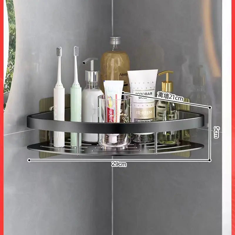 Estante de baño de aleación de aluminio, estante para champú, organizador de almacenamiento de maquillaje, estante de ducha, accesorios de baño, estante esquinero de pared sin taladro