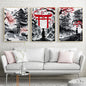 Pintura en lienzo de paisaje Natural japonés sin marco, carteles negros y rojos, impresiones artísticas de pared con tinta Vintage para sala de estar y hogar, 3 uds.