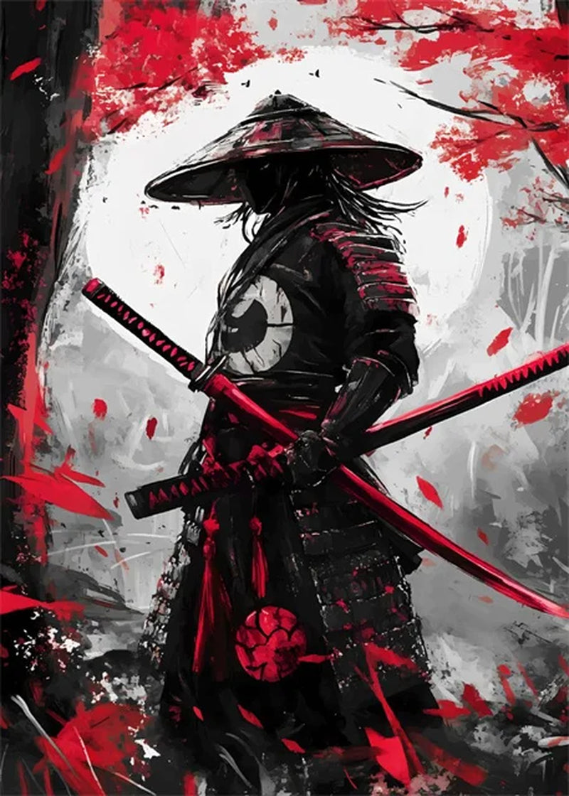 Pósteres de guerrero samurái japonés, lienzo impreso, pintura artística abstracta samurái japonés, imágenes artísticas de pared para decoración del hogar y la sala de estar