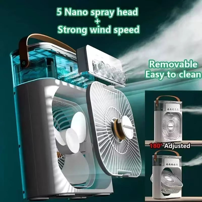 Ventilador 3 en 1 Nexorretail, enfriador de aire portátil con luz LED y humidificador para hogar y oficina.
