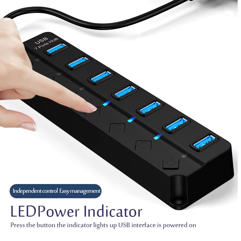 Adaptador de Corriente USB 3.0, Divisor USB Múltiple de 4/7 Puertos, Concentrador USB 2.0, Extensor USB Múltiple, Cable de 30CM, Estaciones de Acoplamiento