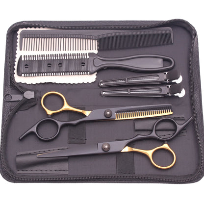 Kit de tijeras de peluquería profesional Nexorretail con 6.0 de acero japonés, mostrando las tijeras en un estuche negro.