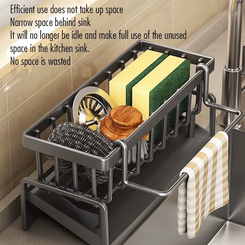 Estante de drenaje para fregadero de cocina, organizador de plástico Abs, autodrenaje, soporte para esponja y jabón, toallero, cesta de filtro