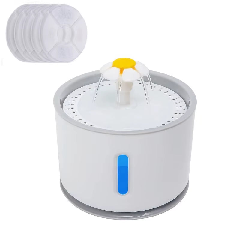 Fuente de agua automática para Gato con iluminación LED, paquete de 5 filtros, 2,4 L, USB, bebedero silencioso para perros y gatos, dispensador de bebidas