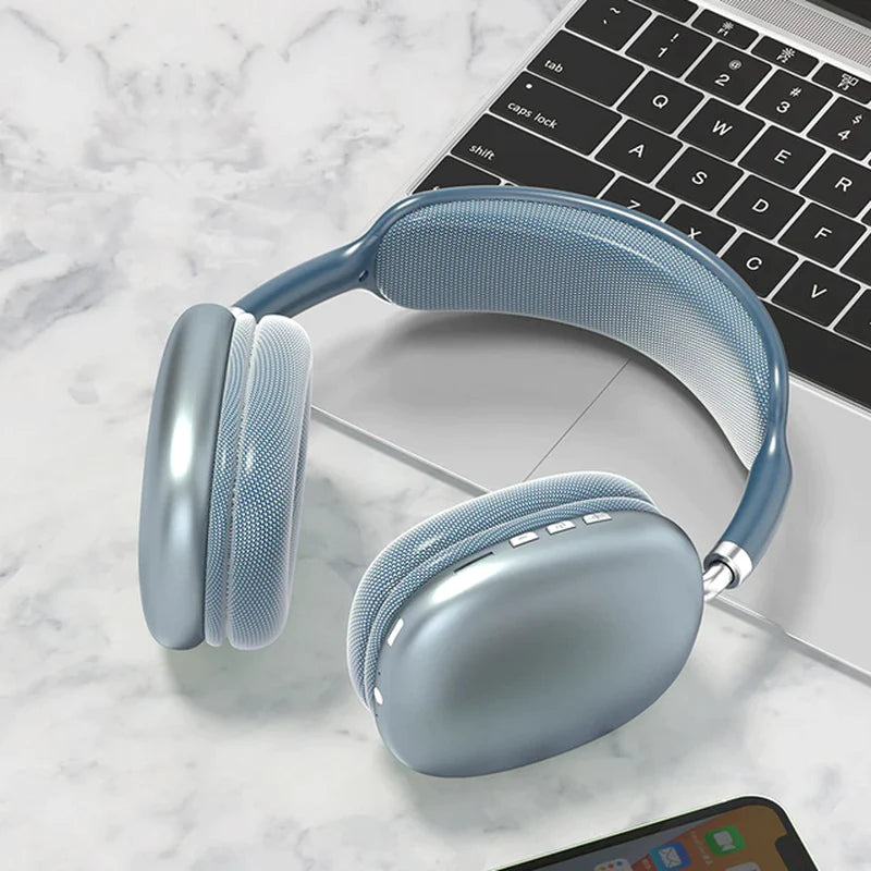 Auriculares Bluetooth inalámbricos Nexorretail P9 con micrófono, cancelación de ruido, sonido estéreo y soporte TF para deportes y juegos.