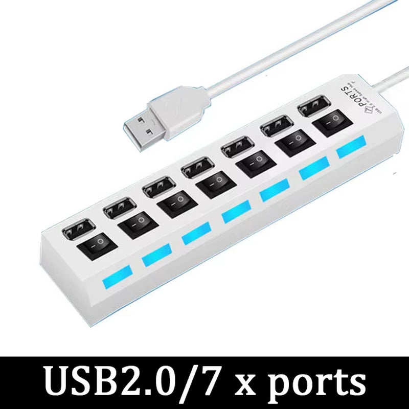 Adaptador de Corriente USB 3.0, Divisor USB Múltiple de 4/7 Puertos, Concentrador USB 2.0, Extensor USB Múltiple, Cable de 30CM, Estaciones de Acoplamiento