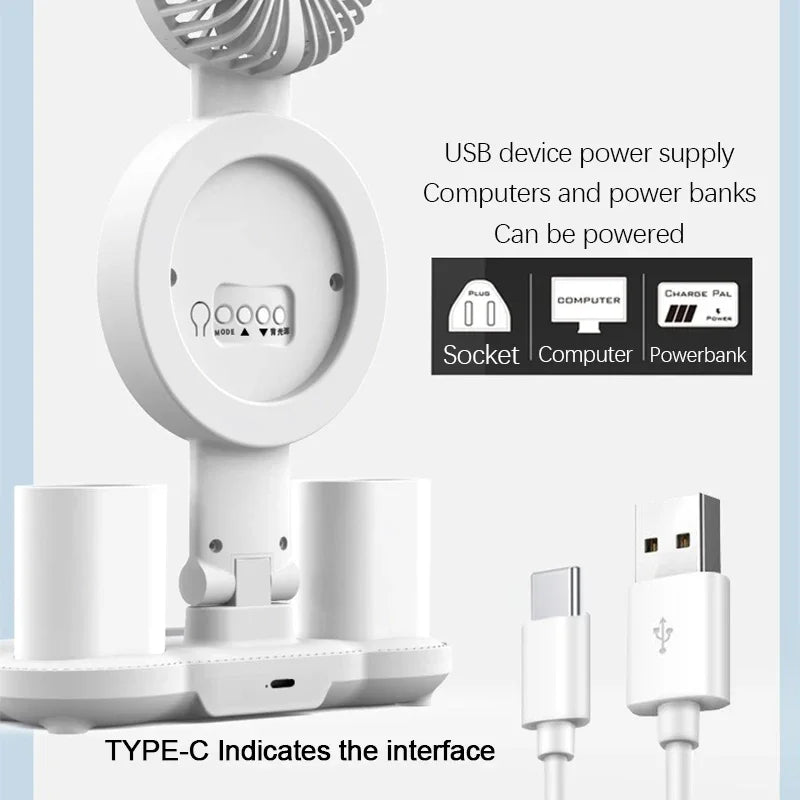 Lámpara de mesa LED con ventilador y reloj, luz de escritorio de lectura para estudio, luz nocturna, brillo ajustable