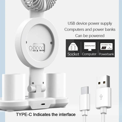 Lámpara de mesa LED con ventilador y reloj, luz de escritorio de lectura para estudio, luz nocturna, brillo ajustable