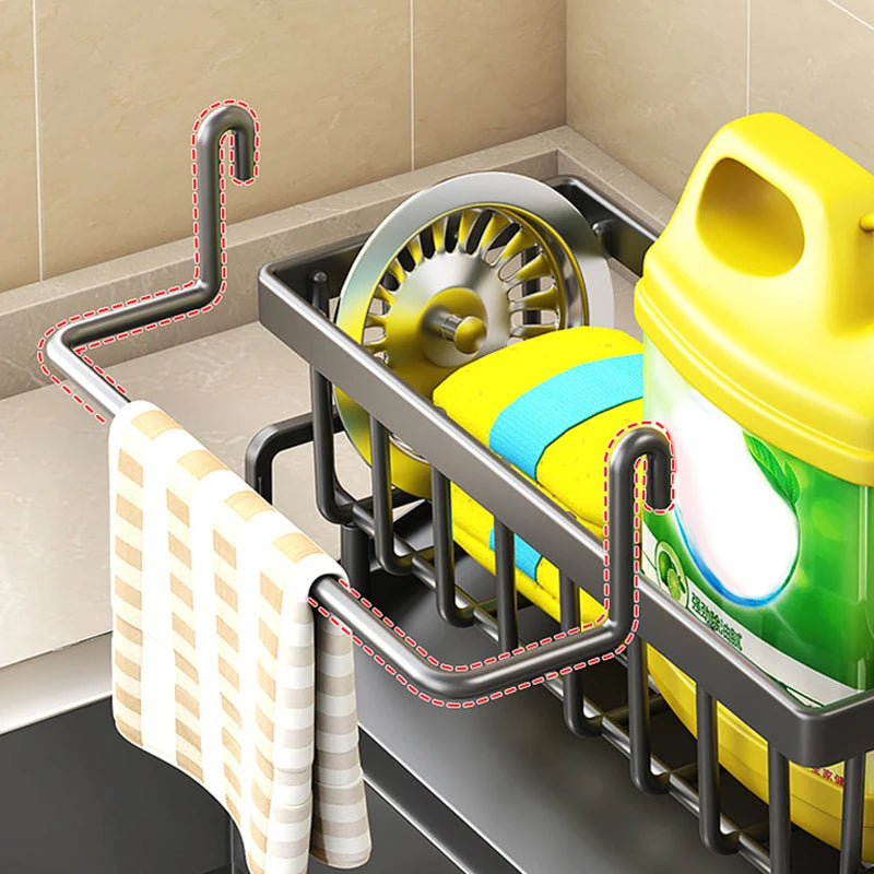 Estante de drenaje para fregadero de cocina, organizador de plástico Abs, autodrenaje, soporte para esponja y jabón, toallero, cesta de filtro