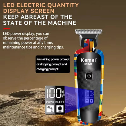 Cortadora de pelo profesional Kemei Grafiti de Nexorretail, máquina de afeitar USB con diseño colorido y detalles en la cabeza de corte