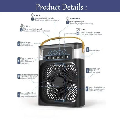 Ventilador 3 en 1 Nexorretail con aire acondicionado, humidificador y luz LED para hogar y oficina, tamaño compacto y portátil.