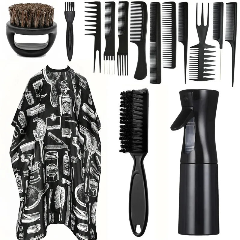 Set de barbería profesional Nexorretail con capa ajustable, peines y tijeras para corte de cabello y estilo personal.