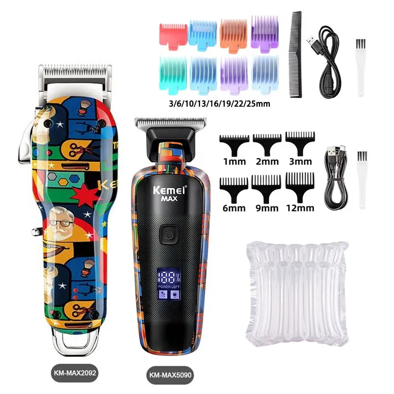 Cortadora de pelo profesional Kemei Grafiti de Nexorretail, máquina de afeitar USB con diseño colorido y cabezal afilado para cortes precisos.