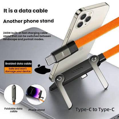 Cable de Carga Rápida Tipo C a Tipo C de 240W, con Soporte Plegable para Teléfono, para iPhone 17/16/15 y Cargador Samsung
