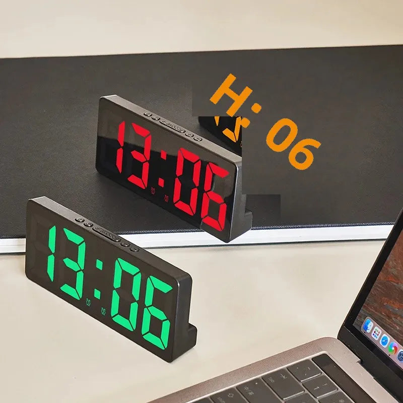 Reloj despertador Digital acrílico/espejo, Control por voz, repetición, modo nocturno, reloj de mesa, función antidisturbios de 12/24H, reloj electrónico LED