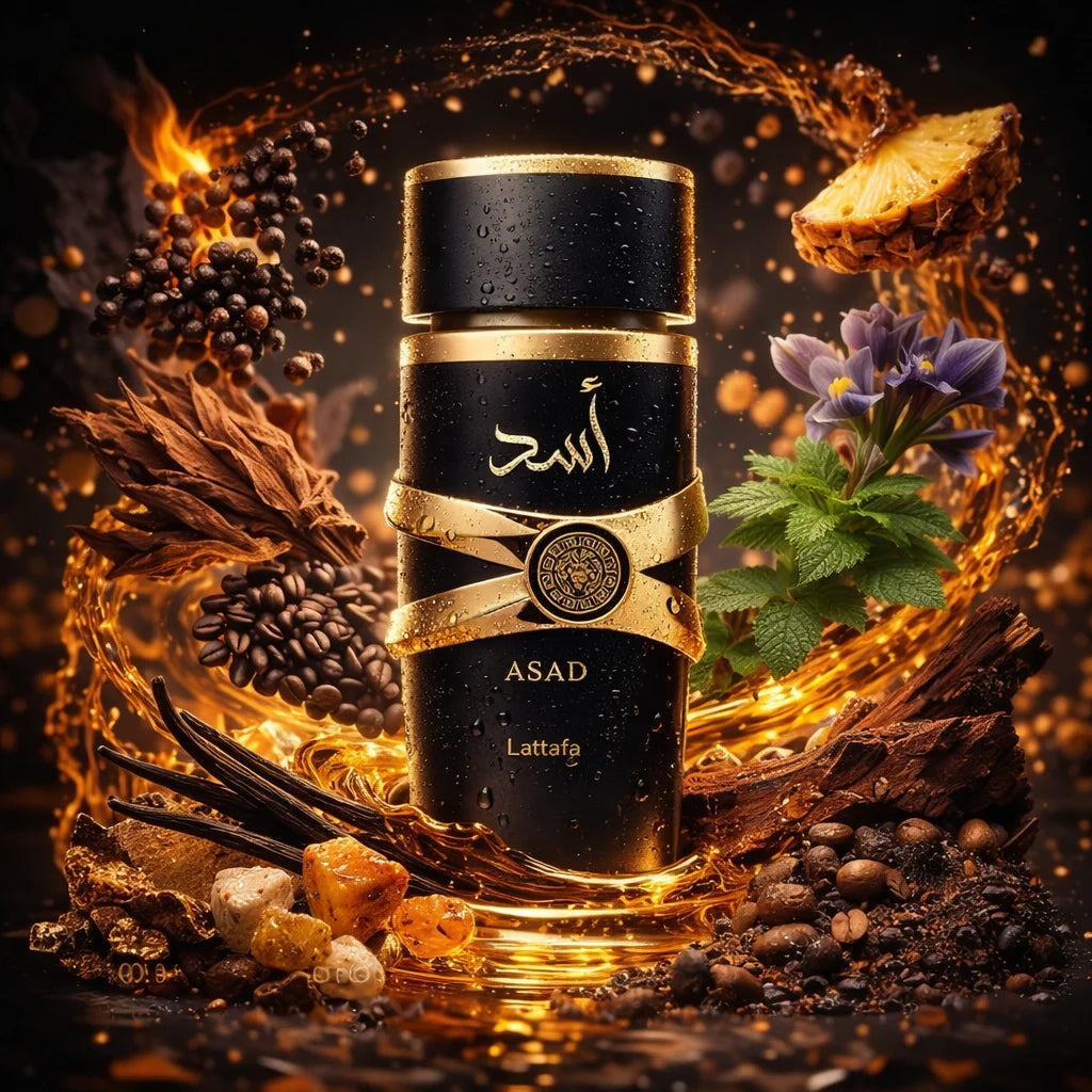 Perfume Lattafa Asad 50ml, Eau de Parfum para hombre, frasco elegante y original, aroma oriental y amaderado.