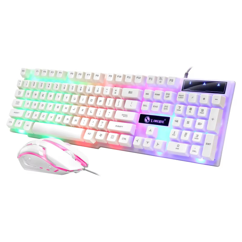 Juego de ratón y teclado para juegos por cable USB, PC, arcoíris, colorido, retroiluminado con LED, Kit de combinación de teclado y ratón para juegos, hogar y oficina