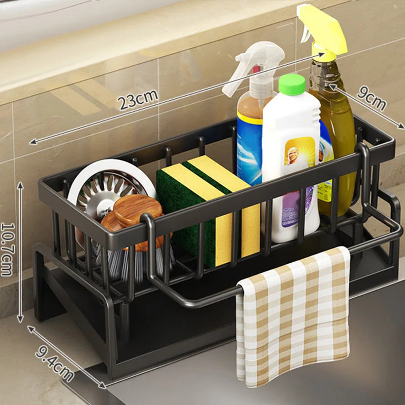 Estante de drenaje para fregadero de cocina, organizador de plástico Abs, autodrenaje, soporte para esponja y jabón, toallero, cesta de filtro