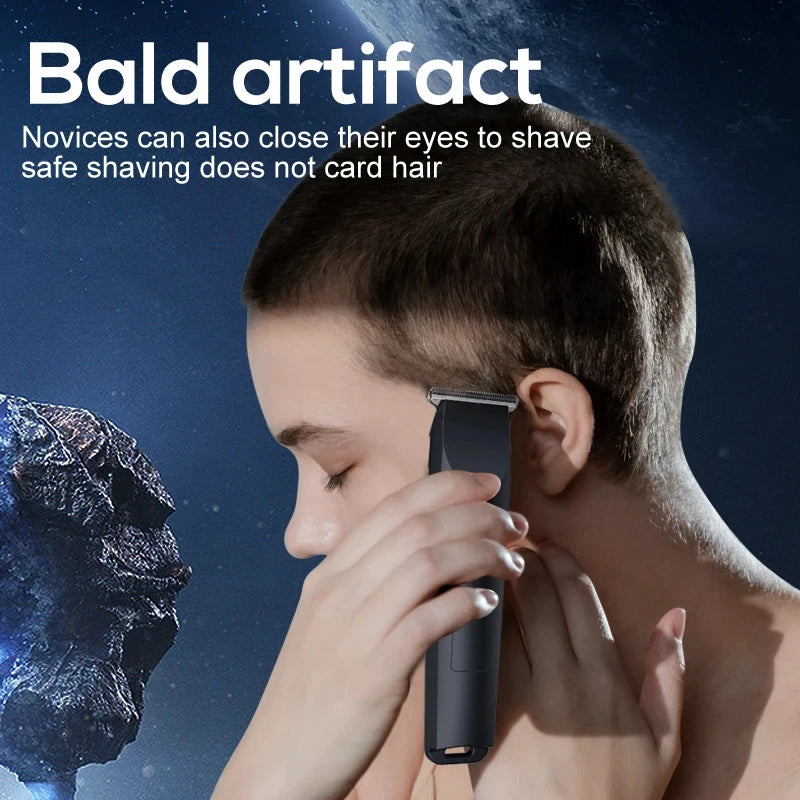 Cortadora de pelo Kamei 2026 de Nexorretail, máquina de afeitar recargable y ajustable en uso con accesorios.