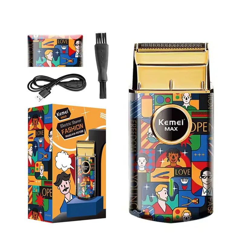 Cortadora de pelo profesional Kemei Grafiti de Nexorretail, máquina de afeitar USB en color grafiti, con cabezal y mango ergonómico