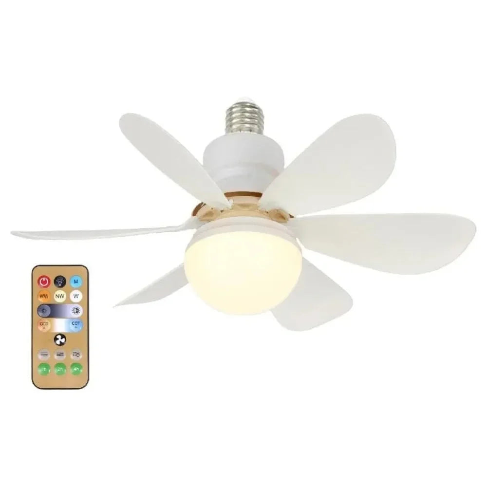 Ventilador de techo LED de 40W con luz E27 y control remoto para atenuación, adecuado para sala de estar, estudio, uso doméstico, 85-265V