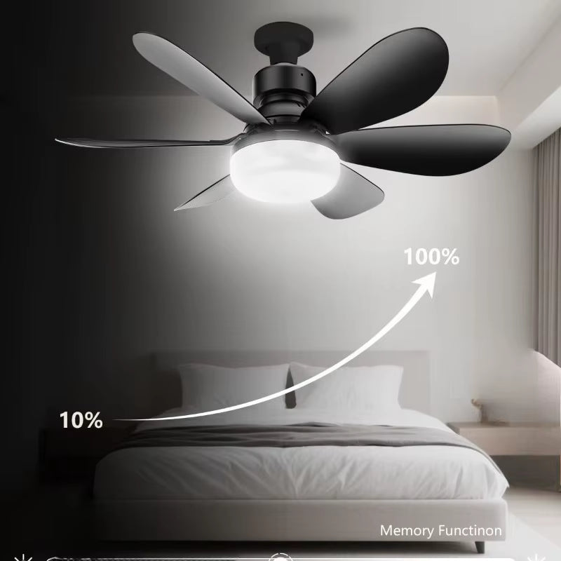 Ventilador de techo de 30W con luz E27 y función de atenuación LED con control remoto, adecuado para sala de estar, estudio y uso doméstico, 85-265V