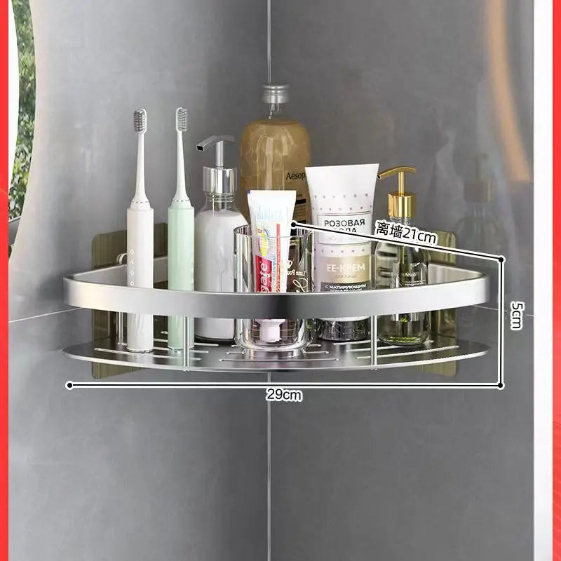 Estante de baño de aleación de aluminio, estante para champú, organizador de almacenamiento de maquillaje, estante de ducha, accesorios de baño, estante esquinero de pared sin taladro