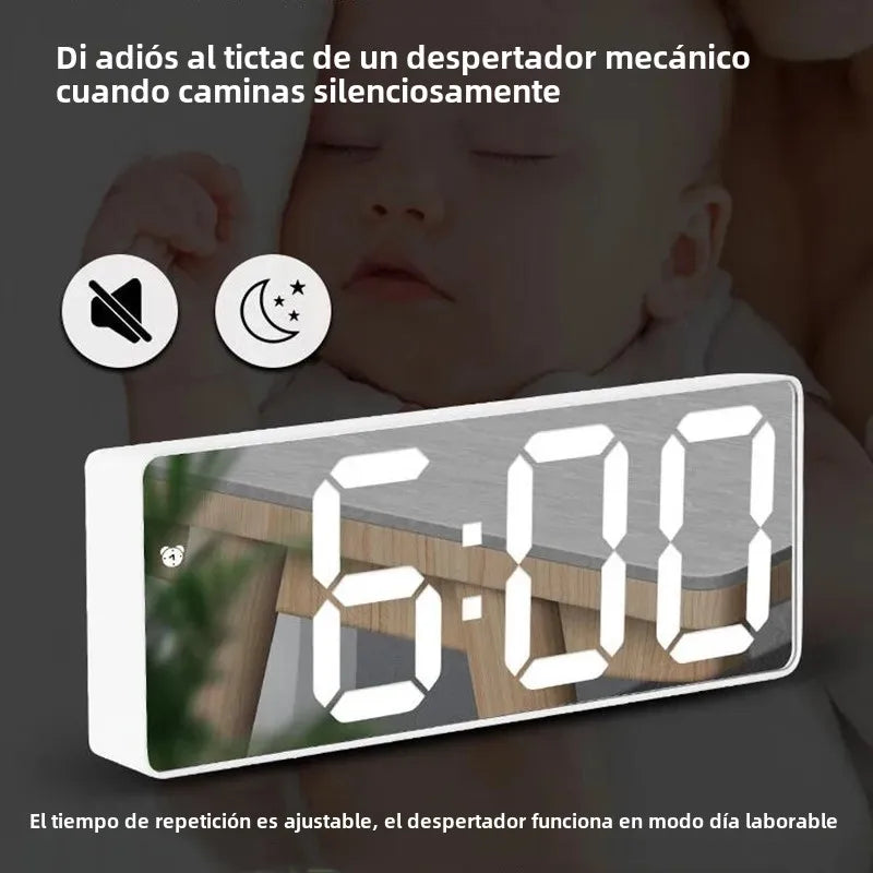 Reloj despertador Digital acrílico/espejo, Control por voz, repetición, modo nocturno, reloj de mesa, función antidisturbios de 12/24H, reloj electrónico LED
