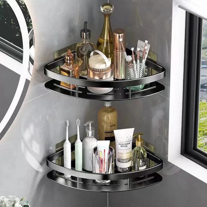 Estante de baño de aleación de aluminio, estante para champú, organizador de almacenamiento de maquillaje, estante de ducha, accesorios de baño, estante esquinero de pared sin taladro