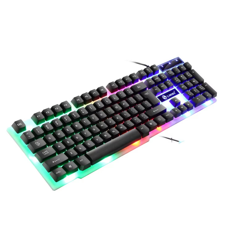 Juego de ratón y teclado para juegos por cable USB, PC, arcoíris, colorido, retroiluminado con LED, Kit de combinación de teclado y ratón para juegos, hogar y oficina