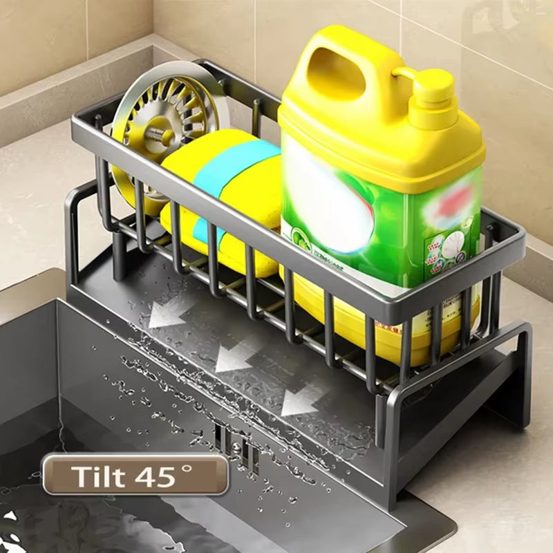 Estante de drenaje para fregadero de cocina, organizador de plástico Abs, autodrenaje, soporte para esponja y jabón, toallero, cesta de filtro