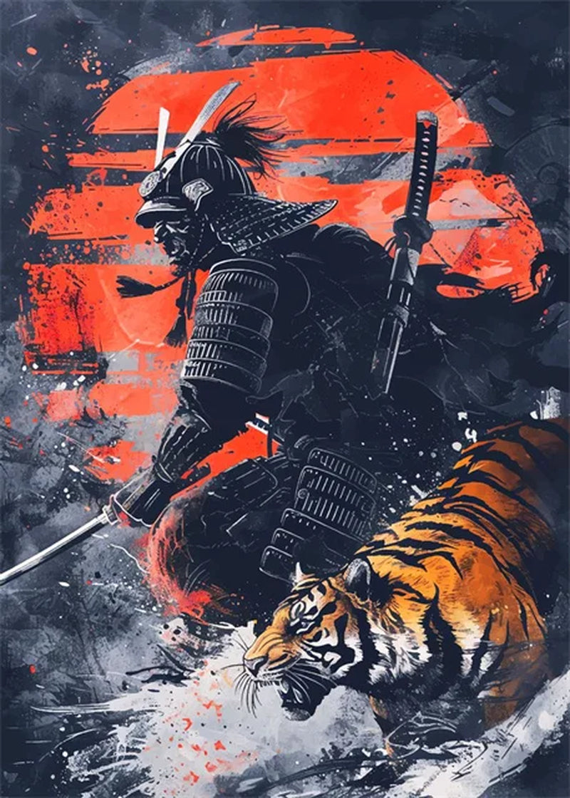 Pósteres de guerrero samurái japonés, lienzo impreso, pintura artística abstracta samurái japonés, imágenes artísticas de pared para decoración del hogar y la sala de estar