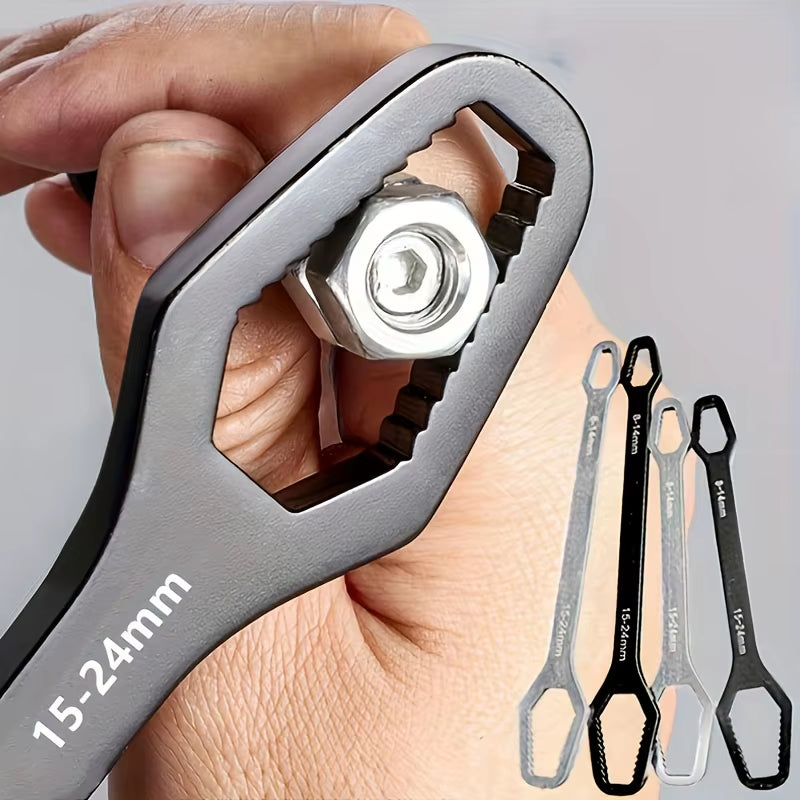 Llave Universal de doble punta, llave de reparación de tuercas de tornillo autoajustable de 3-17mm, llave de trinquete de doble cabeza, ajustable, 1 ud.