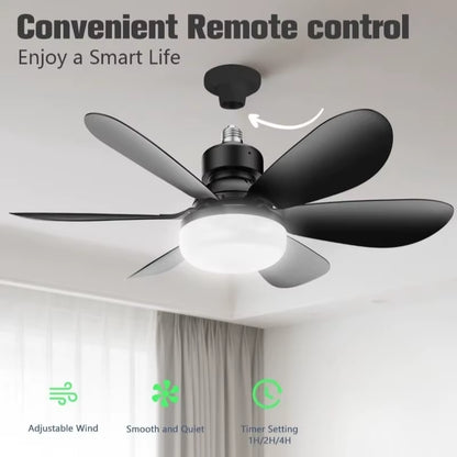 Ventilador de techo de 30W con luz E27 y función de atenuación LED con control remoto, adecuado para sala de estar, estudio y uso doméstico, 85-265V