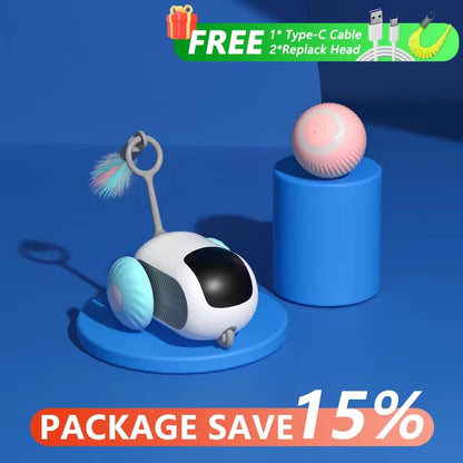 Pelota interactiva automática para gatos, juguete inteligente Nexorretail, con diseño colorido y en movimiento.