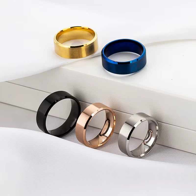 Anillo de joyería con dijes de moda, anillos negros de acero inoxidable para hombres y mujeres, nombre grabado personalizado