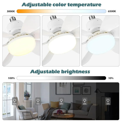 Ventilador de techo LED de 40W con luz E27 y control remoto para atenuación, adecuado para sala de estar, estudio, uso doméstico, 85-265V