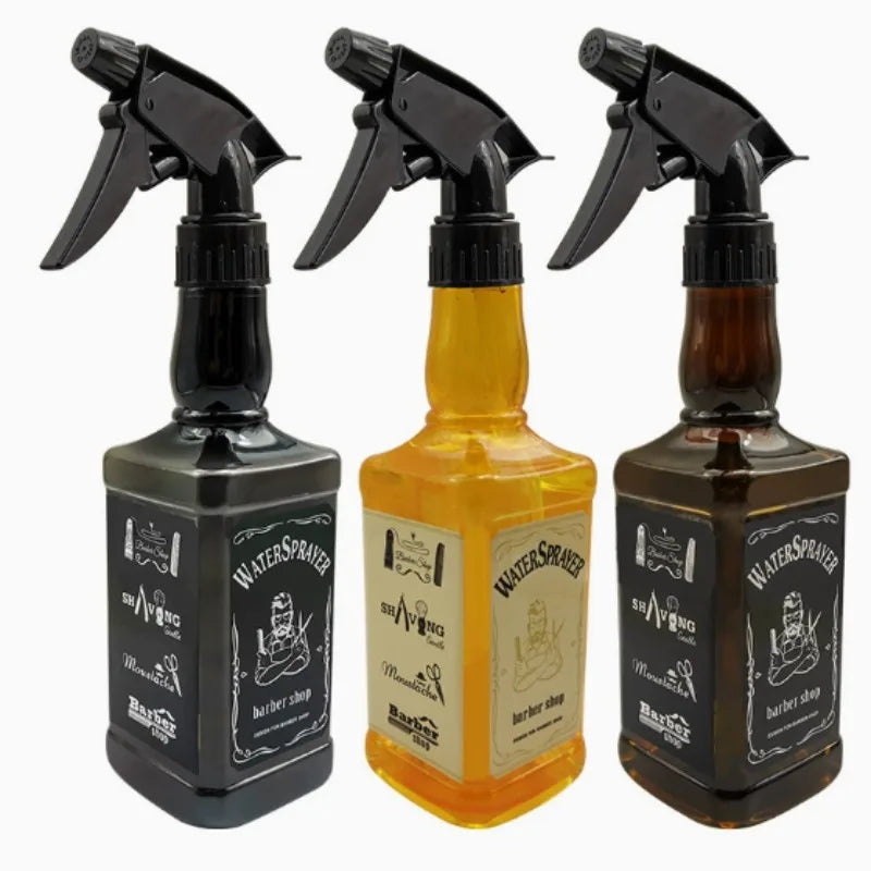 Botella pulverizadora de peluquería de 500ML/650ML, herramientas para el cabello de peluquero, rociador de agua, regadera con cabezal de aceite de whisky Retro