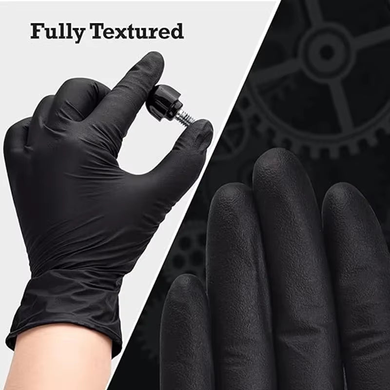 Guantes desechables de nitrilo negro para el trabajo, guantes de limpieza para el hogar sin látex, tatuajes mecánicos texturizados, tinte para el cabello, belleza, 10/20/50/100 Uds.