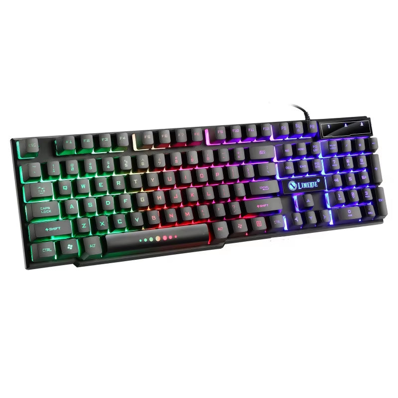 Juego de ratón y teclado para juegos por cable USB, PC, arcoíris, colorido, retroiluminado con LED, Kit de combinación de teclado y ratón para juegos, hogar y oficina