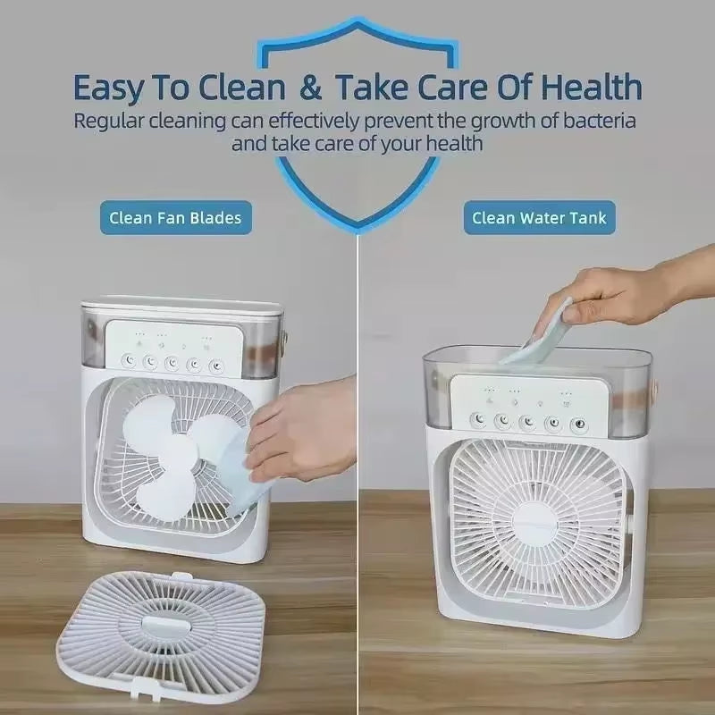 Ventilador 3 en 1 Nexorretail con aire acondicionado, humidificador y luz LED nocturna para hogar y oficina.